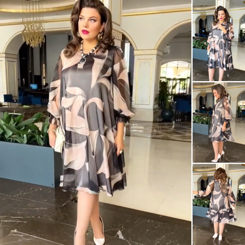Apollina Caponi™ Elegancka obszerna sukienka z szyfonu dla pełniejszych sylwetek