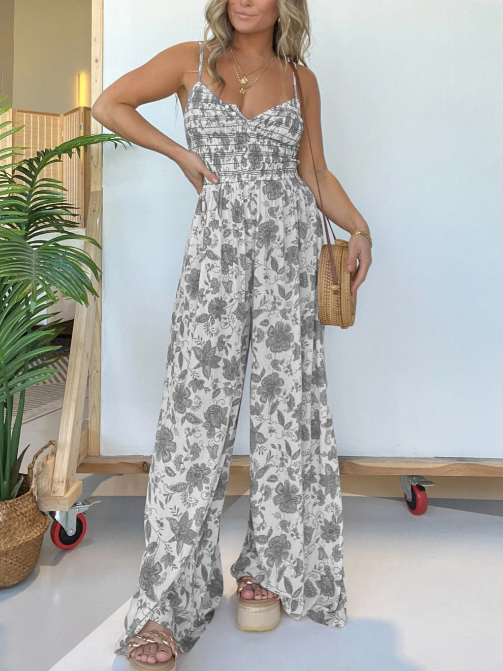 Solange Grieco™ Kwiatowy kombinezon z szerokimi nogawkami