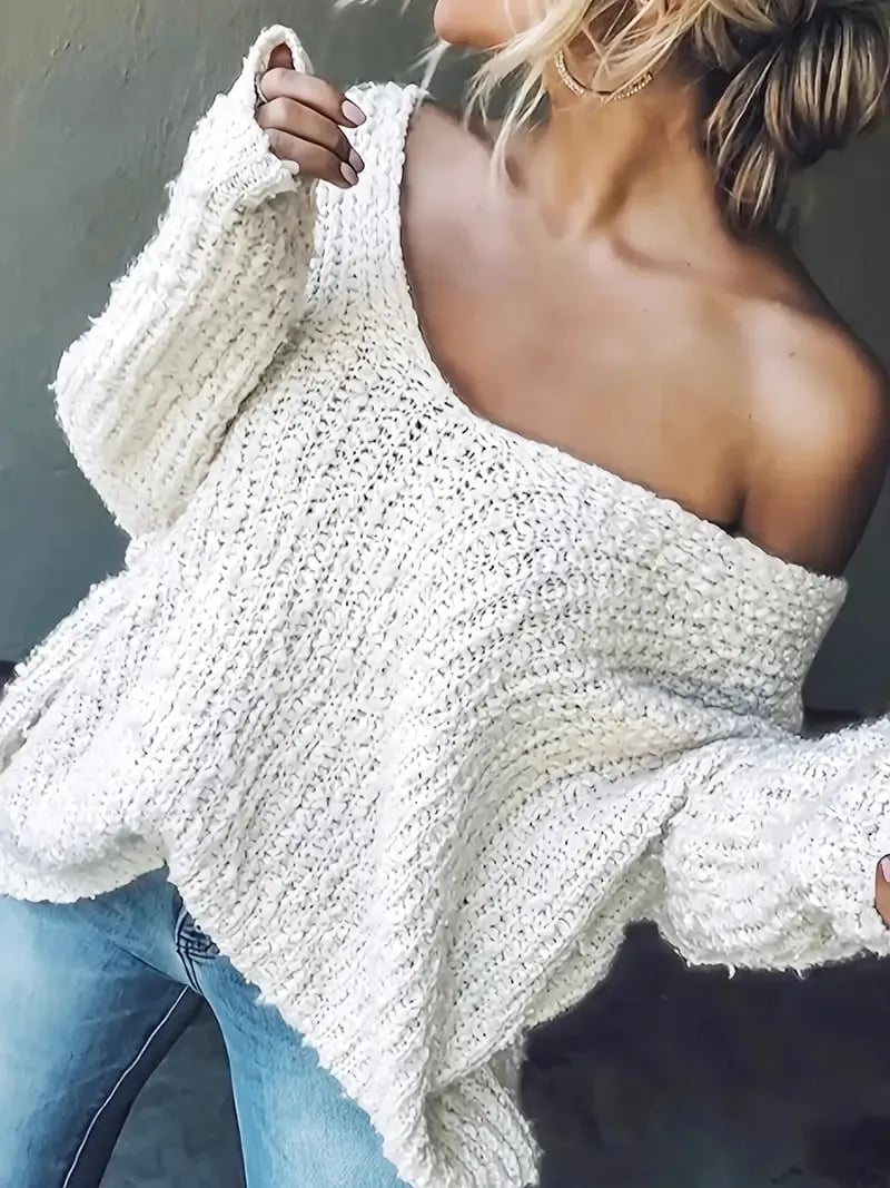 Adelasia Capraro™ Damski lekki sweter opadający na jedno ramię