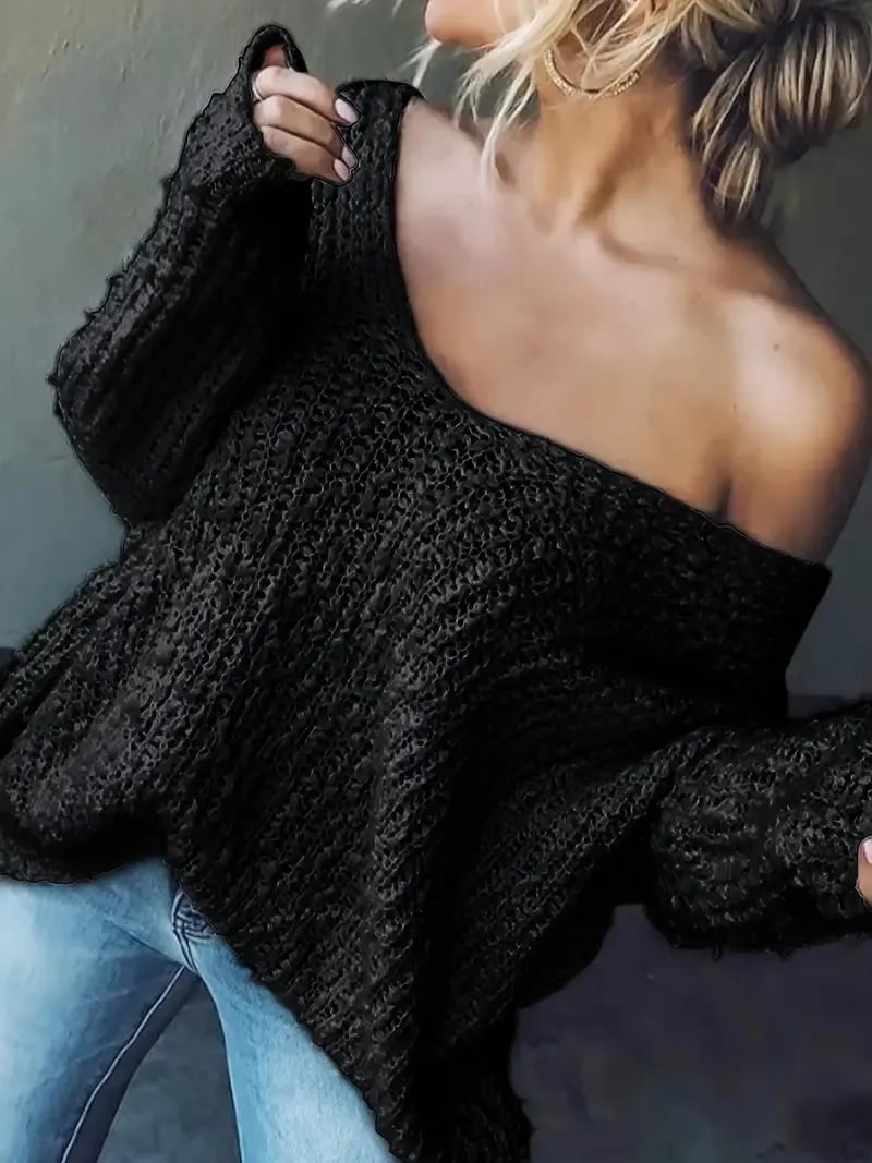 Adelasia Capraro™ Damski lekki sweter opadający na jedno ramię