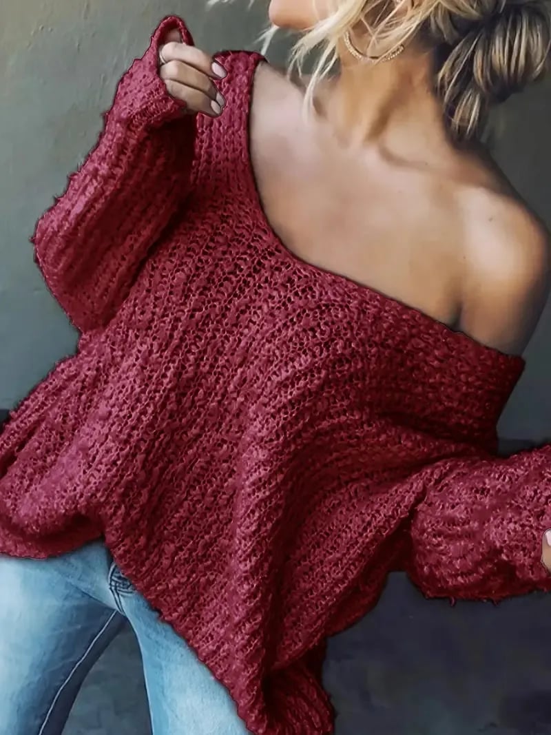 Adelasia Capraro™ Damski lekki sweter opadający na jedno ramię