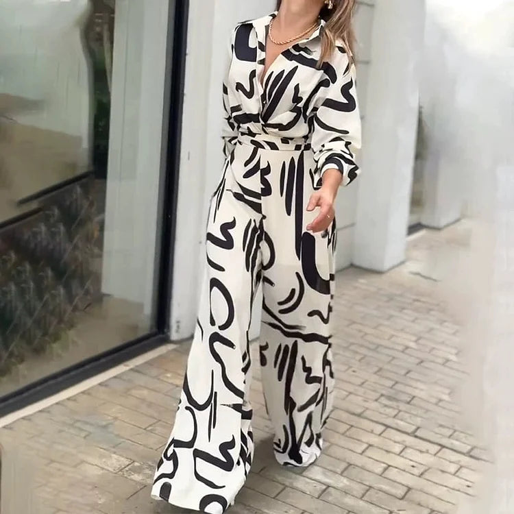Amanda Bresciani™ Elegancki długi kombinezon z nowoczesnym wzorem
