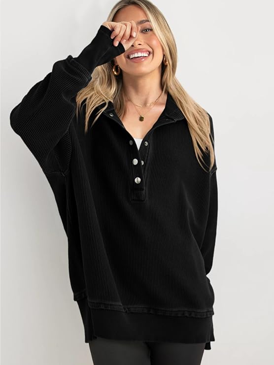 Edda Rizzo™ Luźny sweter z długim rękawem i guzikami
