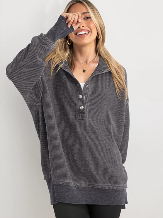 Edda Rizzo™ Luźny sweter z długim rękawem i guzikami