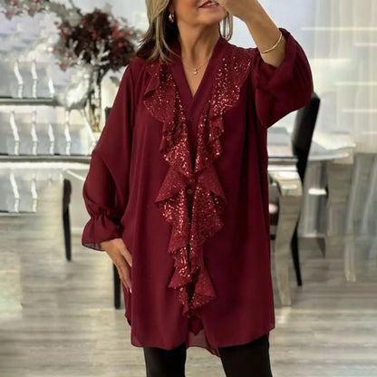 Eloisa Asta™ Bluzka damska z cekinami i błyszczącymi falbankami