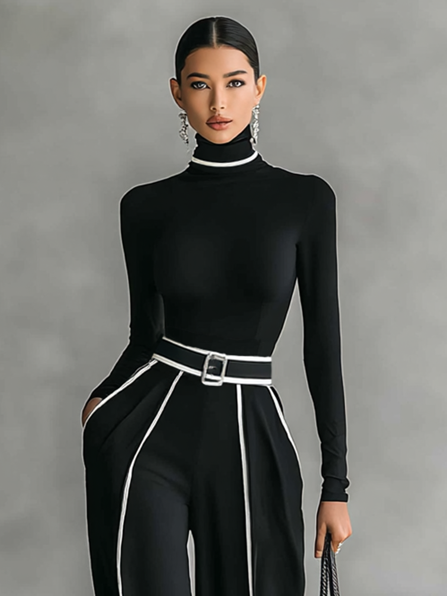 Erminia Patane™ Elegancki komplet spodni z szerokimi nogawkami i golfu