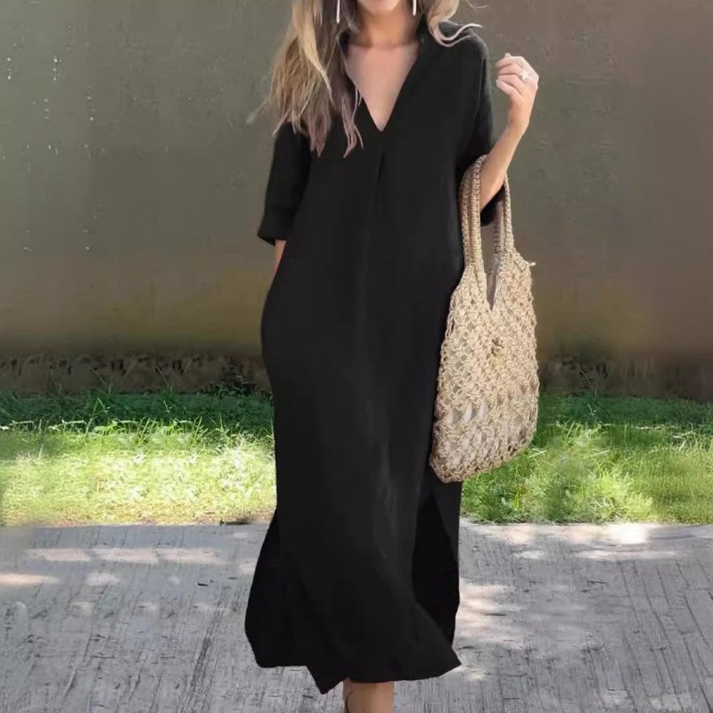 Rosa Pio™ Elegancka sukienka z dekoltem w serek i rozcięciem