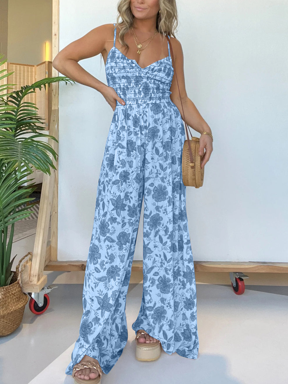 Solange Grieco™ Kwiatowy kombinezon z szerokimi nogawkami