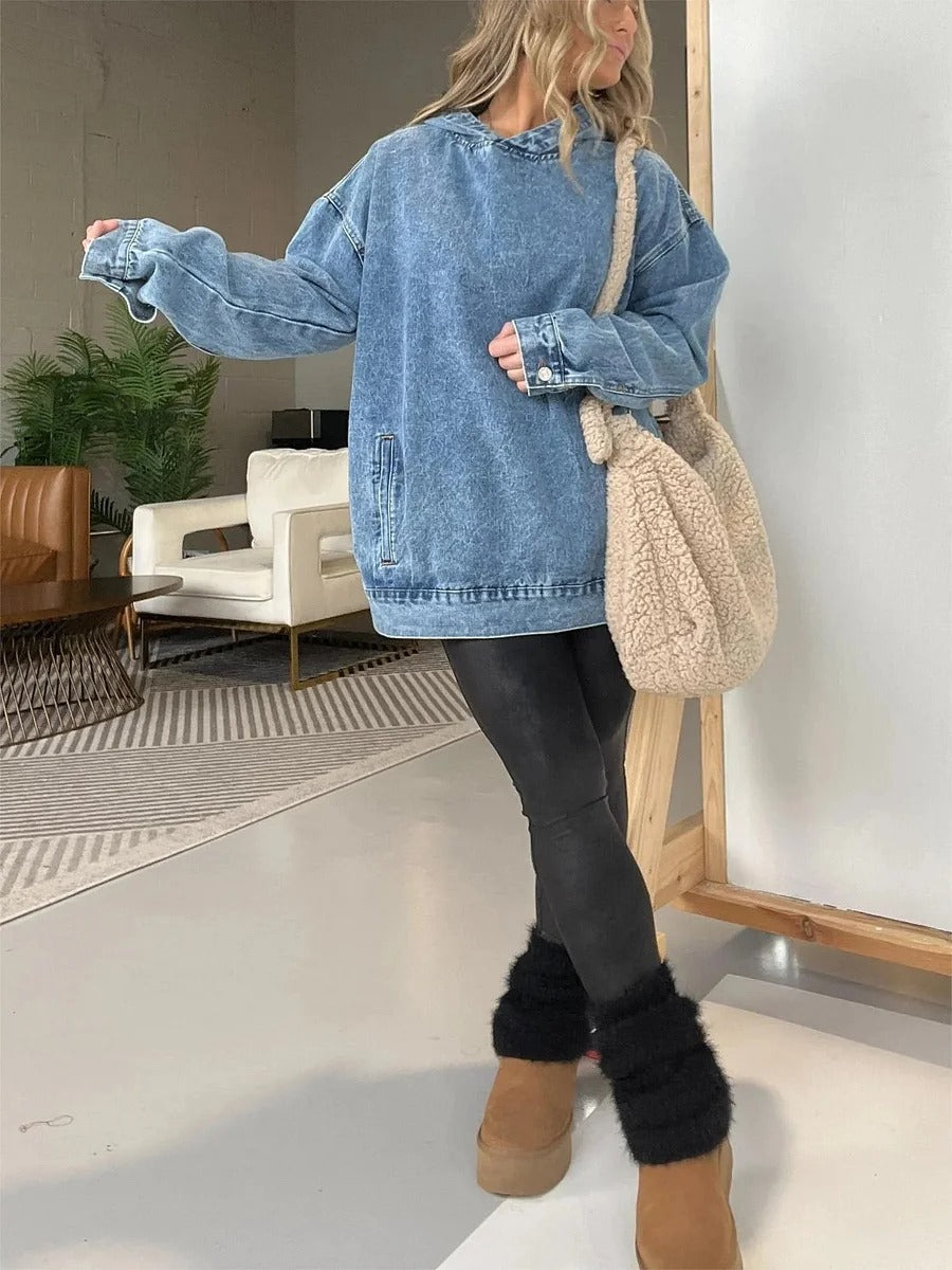 Teresa Borello™ denimowa bluza z kapturem i kieszeniami