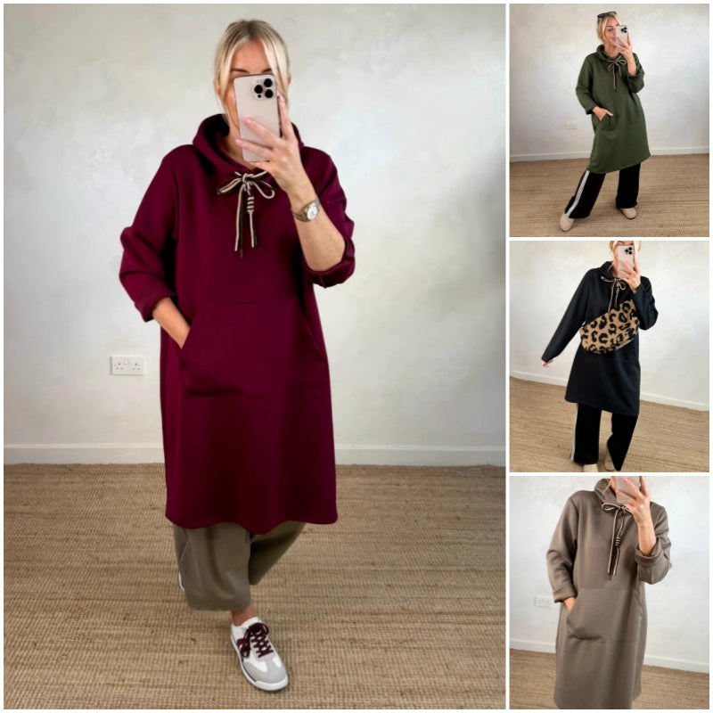 Vilma Bonito™ Damska sukienka bluzowa kangurek oversize z kieszeniami