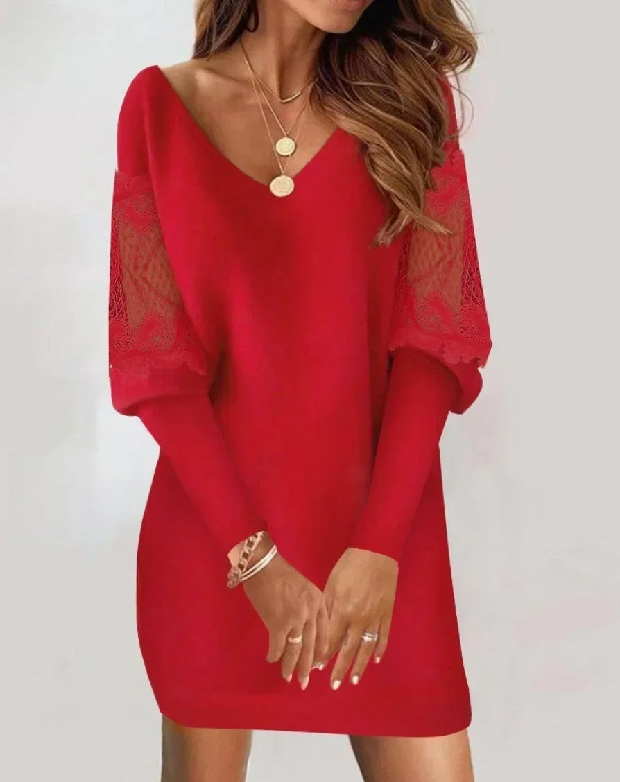 Adriana Elegant Dress with Lace Sleeves - main product view of full dress