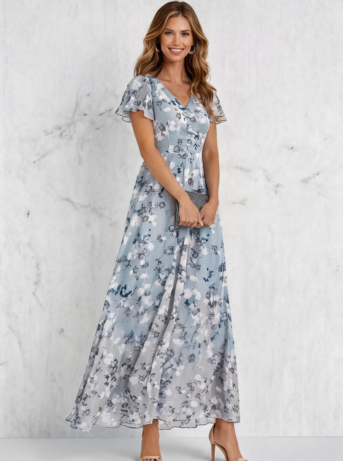 Allegra Bernardi™ Elegancka sukienka modelująca maxi w kwiaty