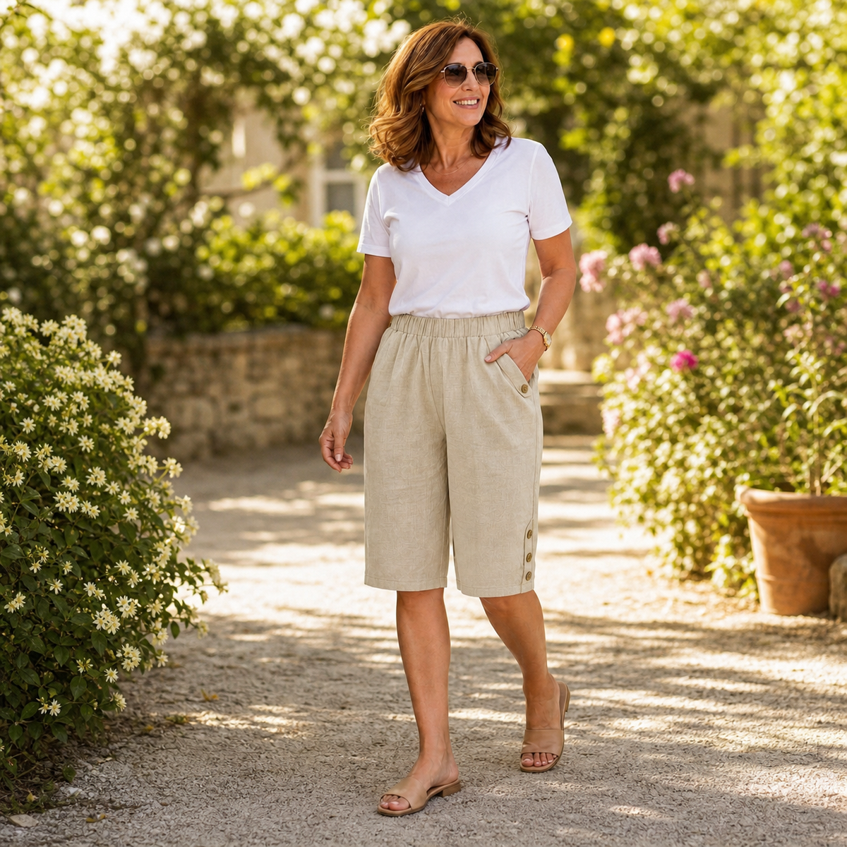 Azzurra Mottola™ Wygodne spodnie capri z elastyczną talią