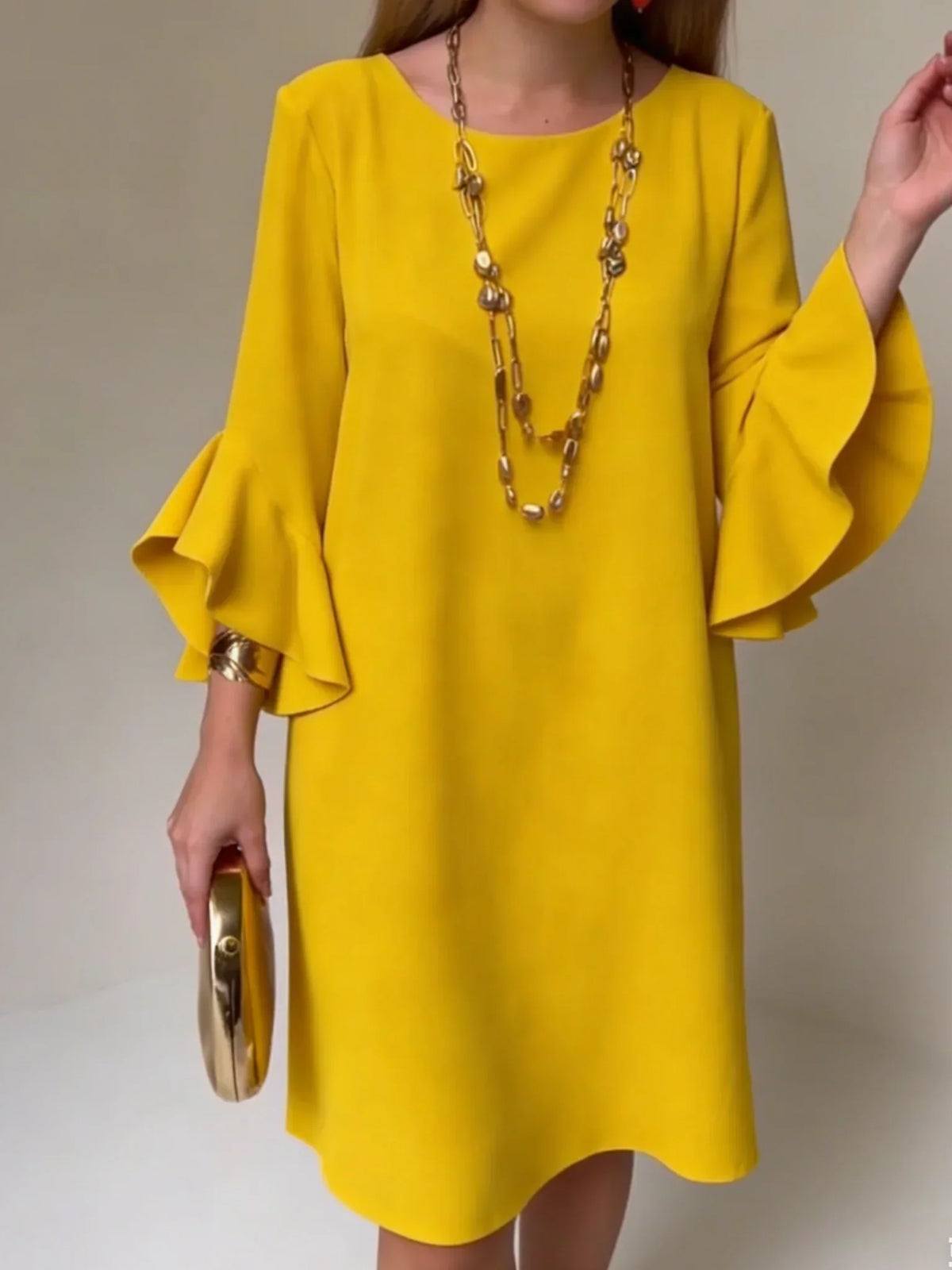Fiorella Albanese™ Elegancka sukienka midi mini z falbaniastymi rękawami