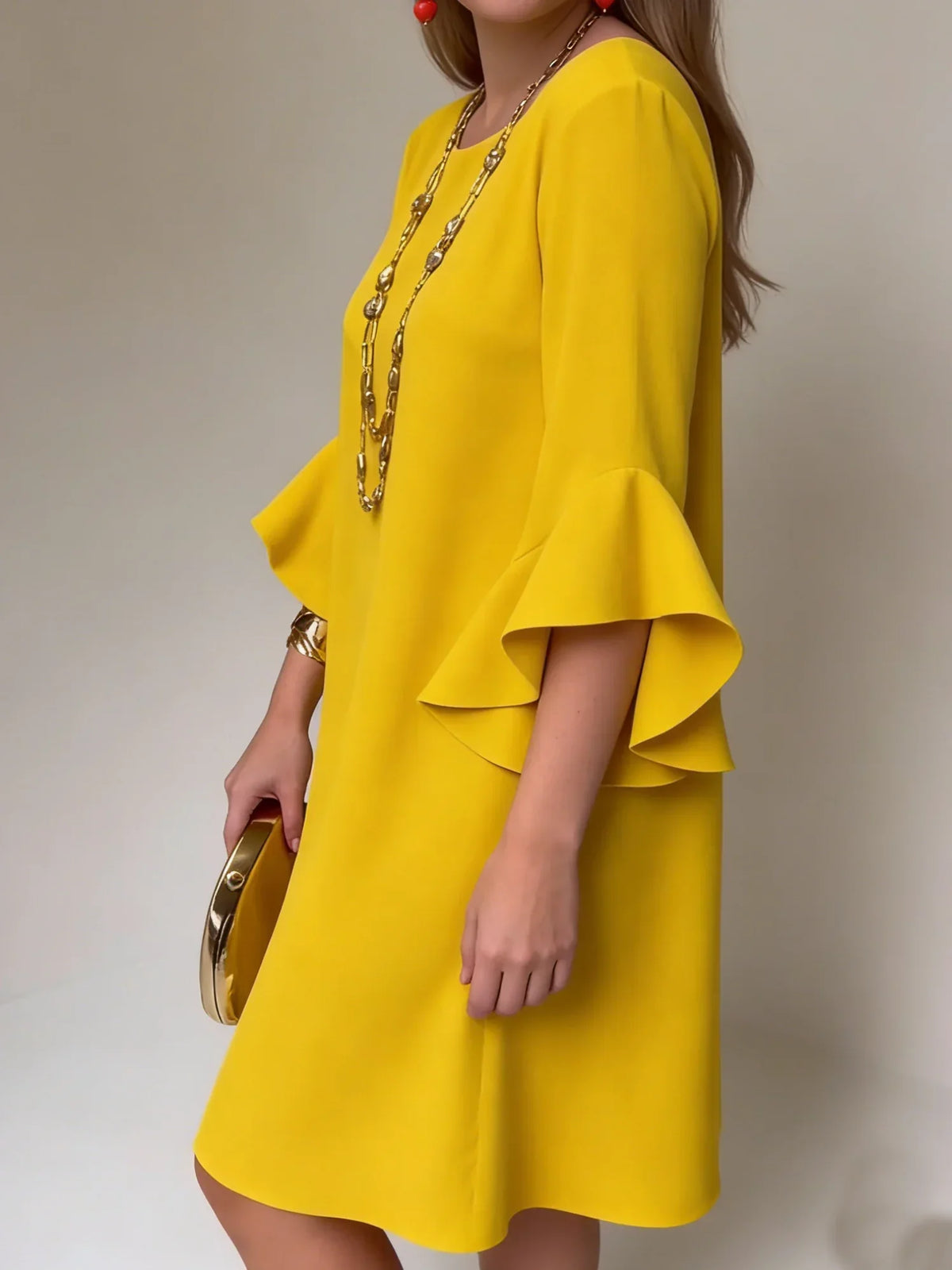 Fiorella Albanese™ Elegancka sukienka midi mini z falbaniastymi rękawami