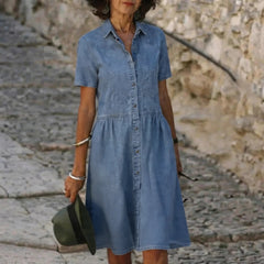 Lucia Riva™ Casualowa lekka sukienka midi w stylu jeansowym z krótkim rękawem