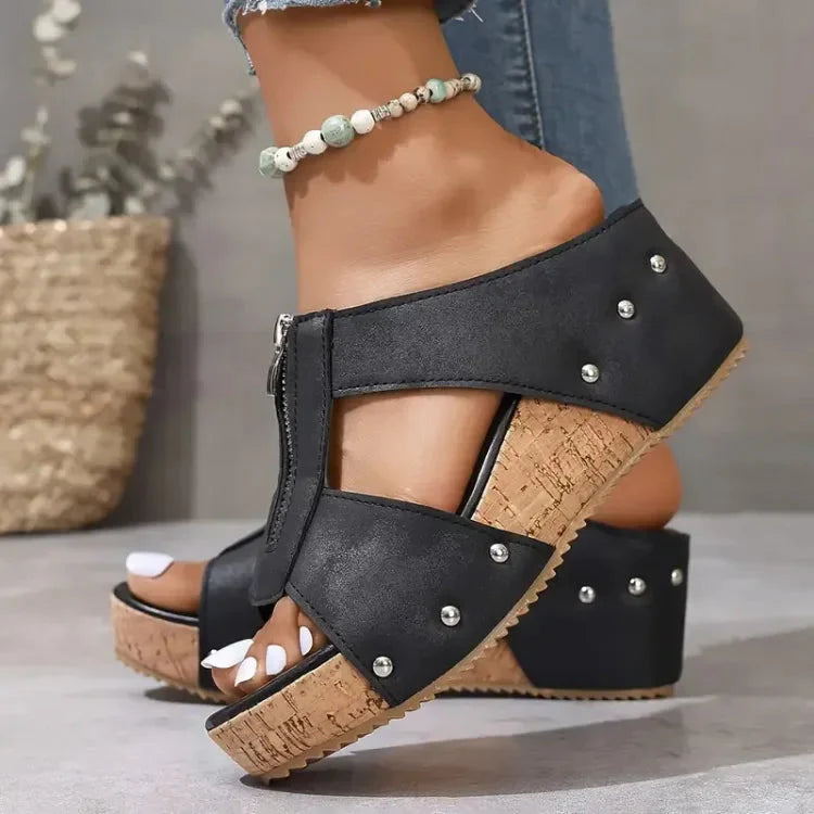 Perla Falzone™ Comfortable Heeled Sandals with Zipper - pair view from above